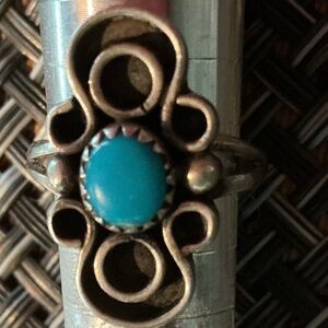 VINTAGE NATIVE AMERICAN STERLING SILVER SLEEPING BEAUTY TURQUOISE RING